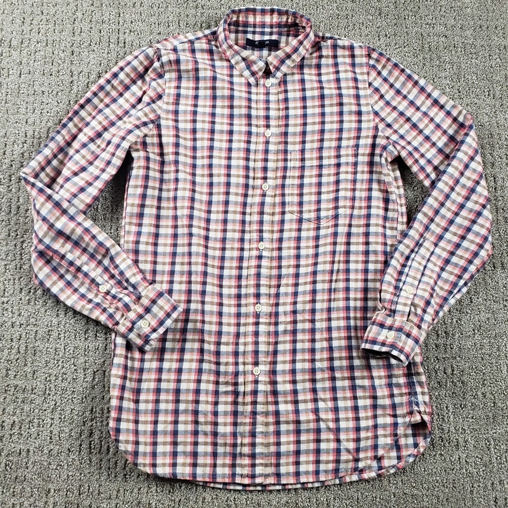 Madewell Slim Boyshirt Womens XS Palma Plaid Flannel Button Up Shirt Pink Blue